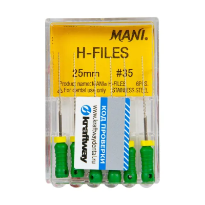 15. Корневой бурав Н-файл №35, 25 мм 6 шт/уп Mani