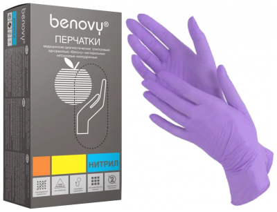 Перчатки нитрил. нестер. текстур. сиреневые L 3,0 гр /Benovy/50/500/