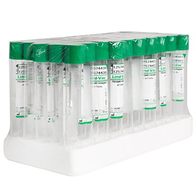 Пробирка вак. c натрий гепарином и гелем 9 мл. 16*100 мм пл. Lind-Vac арт.HG3900 (зеленая) №50