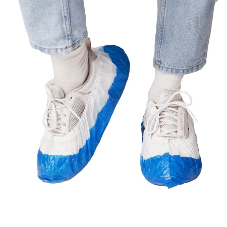 Бахилы 60 мкр с двойным дном (2-я резинка бело/голубые) EleGreen SUPER /500/3000