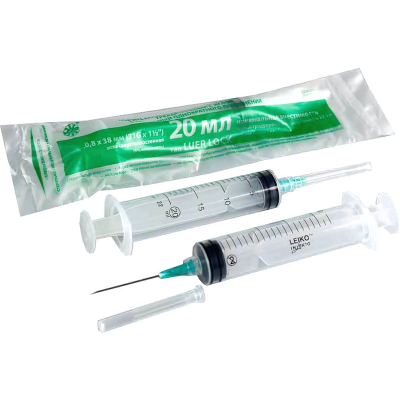 Шприц 20 мл 3-х комп. с иглой Luer LOCK 0,8*38 21G Leiko/ Китай