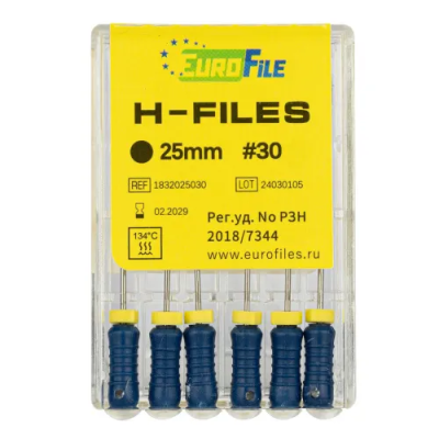 15. Корневой бурав Н-файл №30, 25 мм, 6шт/уп/ Еврофайл