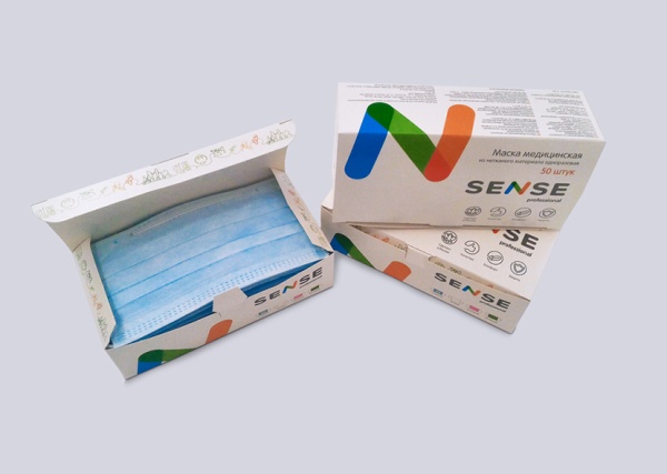 Маска медицинская трехслойная SENSE зеленый, 50 шт./уп. коробка
